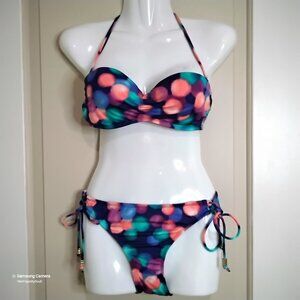 Bar III Coal & Black Underwire Padded Removable Halter Tie Bikini Set NWT XSmall